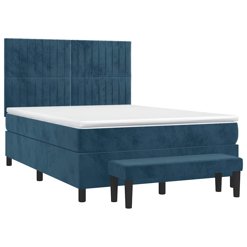 Κρεβάτι Boxspring με Στρώμα Σκούρο Μπλε 140x200 εκ. Βελούδινο - Pakobazaar