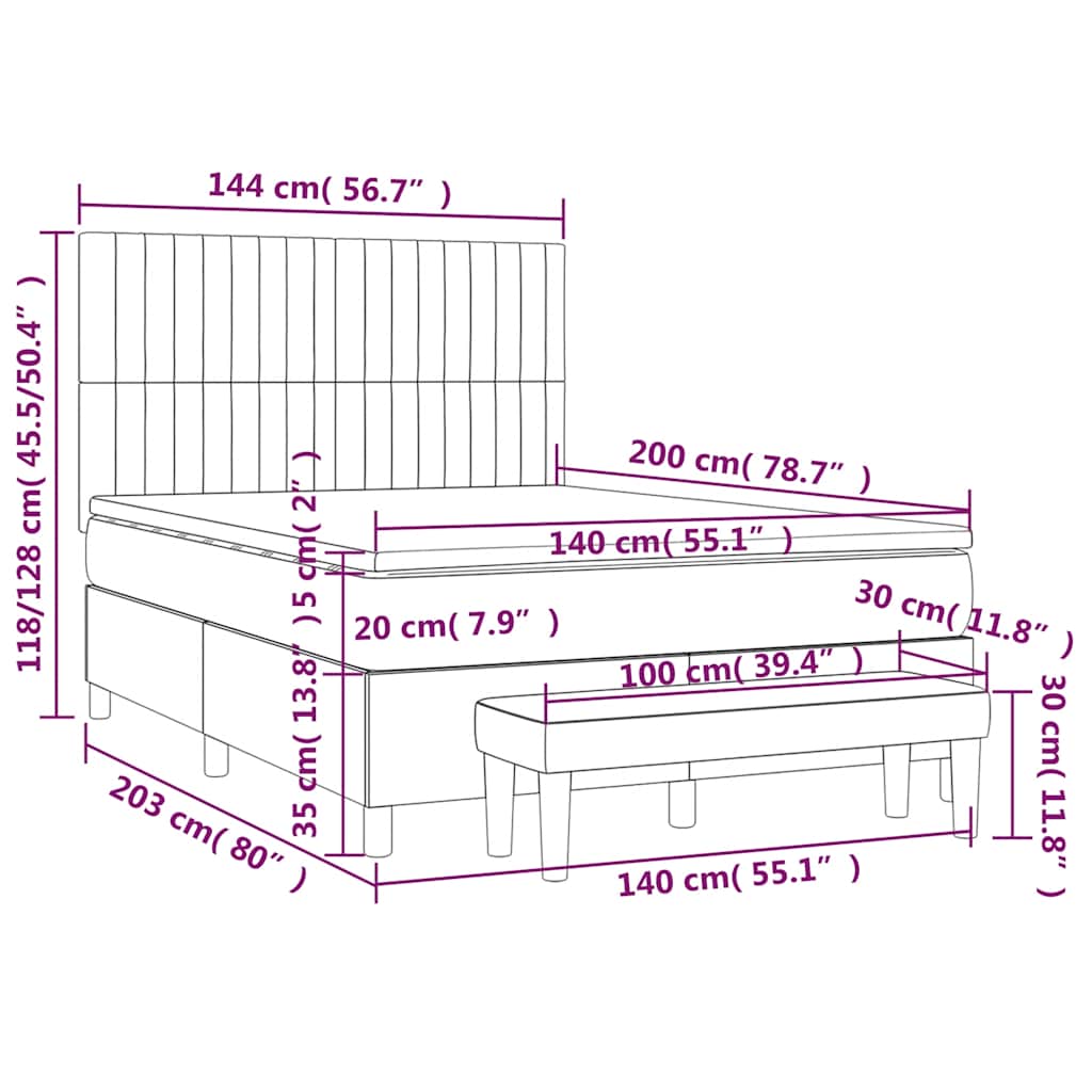 Κρεβάτι Boxspring με Στρώμα Σκούρο Μπλε 140x200 εκ. Βελούδινο - Pakobazaar