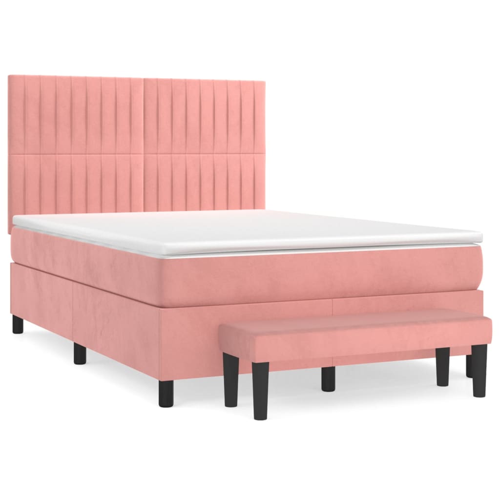 Κρεβάτι Boxspring με Στρώμα Ροζ 140x200 εκ. Βελούδινο - Pakobazaar