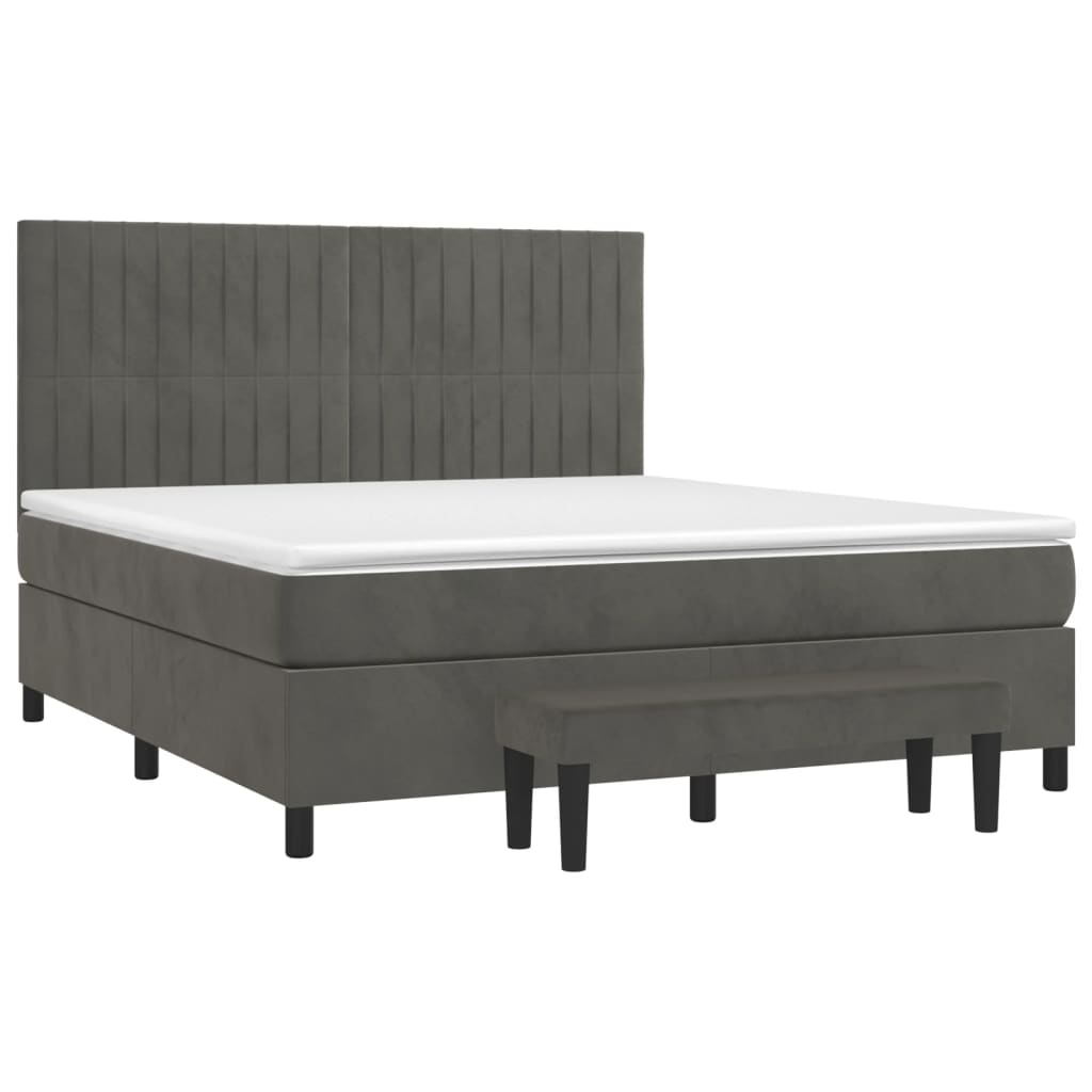 Κρεβάτι Boxspring με Στρώμα Σκούρο Γκρι 160x200 εκ. Βελούδινο
