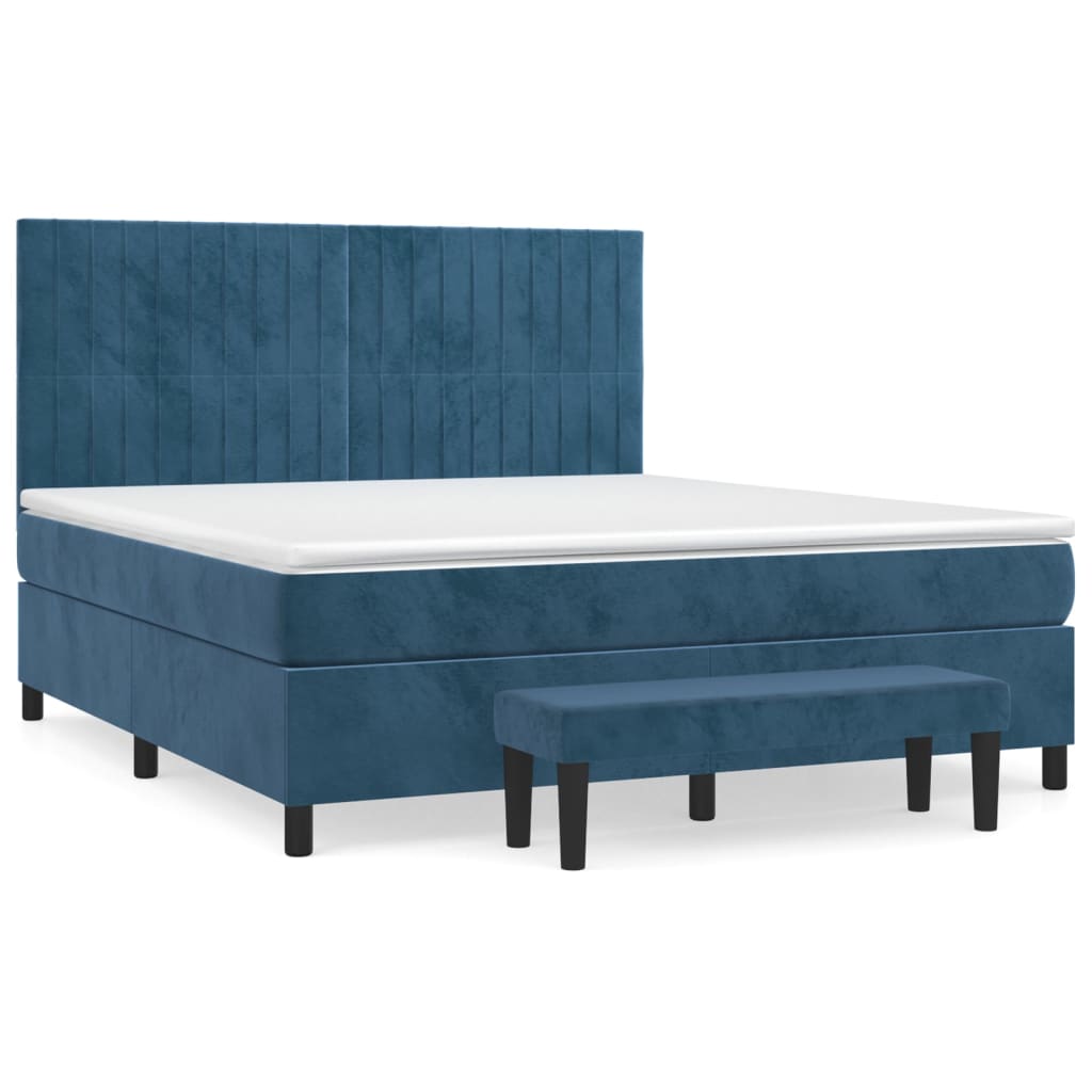 Κρεβάτι Boxspring με Στρώμα Σκούρο Μπλε 160x200 εκ. Βελούδινο