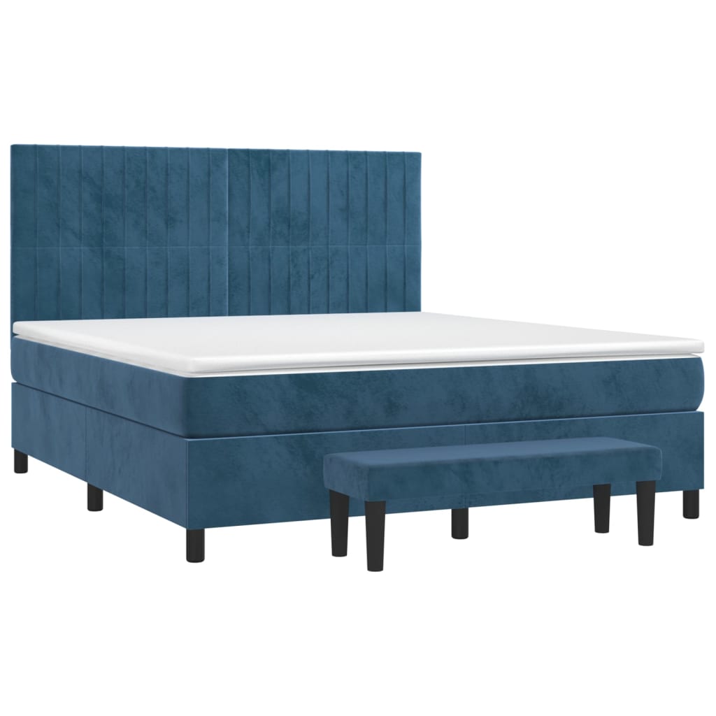 Κρεβάτι Boxspring με Στρώμα Σκούρο Μπλε 160x200 εκ. Βελούδινο