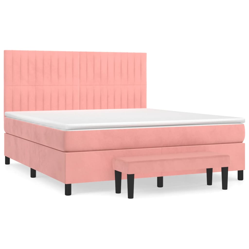 Κρεβάτι Boxspring με Στρώμα Ροζ 160x200 εκ. Βελούδινο - Pakobazaar