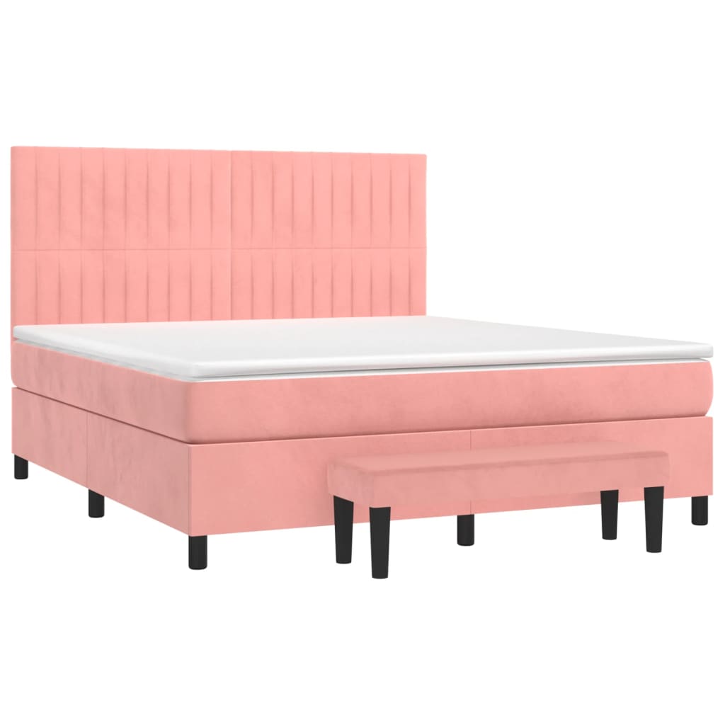 Κρεβάτι Boxspring με Στρώμα Ροζ 160x200 εκ. Βελούδινο - Pakobazaar
