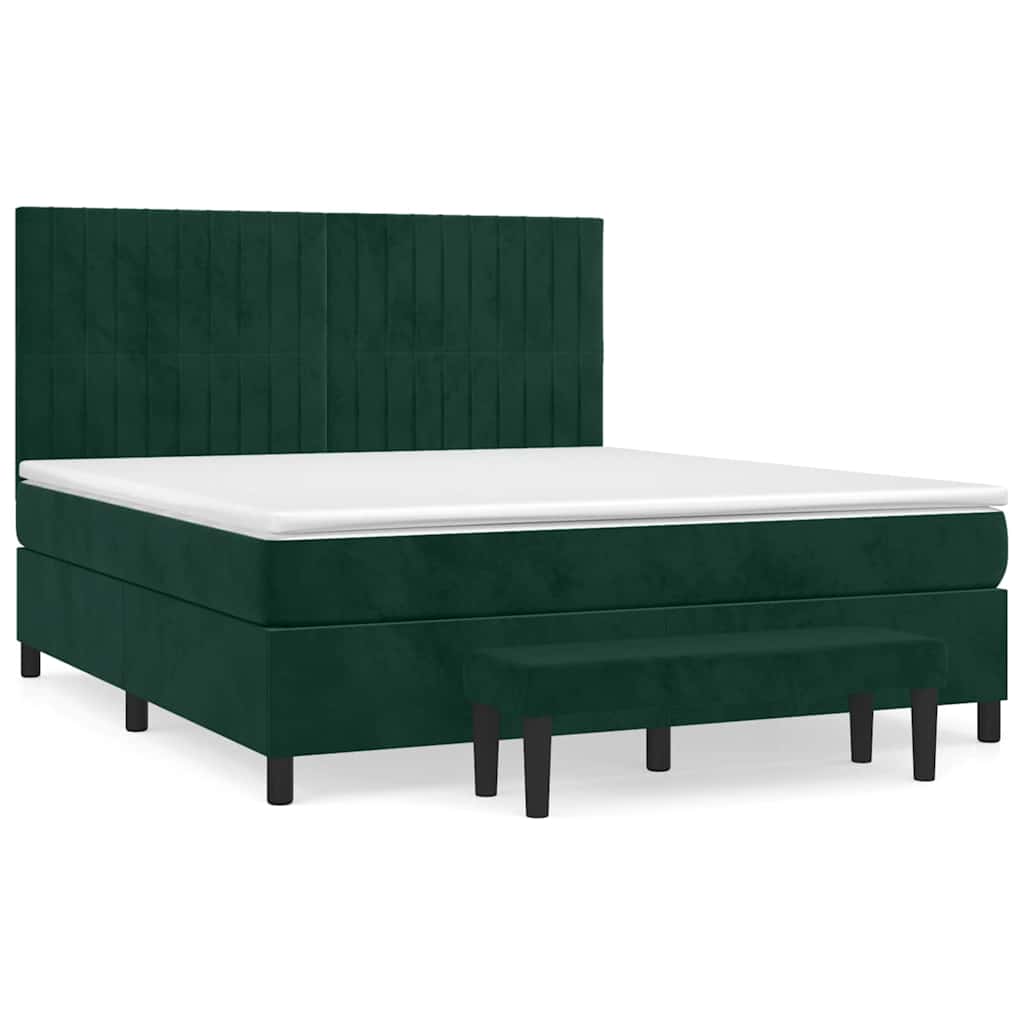 Κρεβάτι Boxspring με Στρώμα Σκούρο Πράσινο 180x200εκ. Βελούδινο