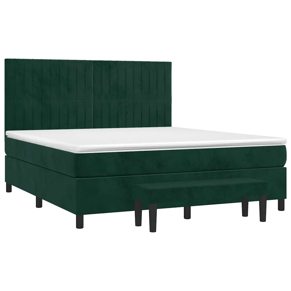 Κρεβάτι Boxspring με Στρώμα Σκούρο Πράσινο 180x200εκ. Βελούδινο