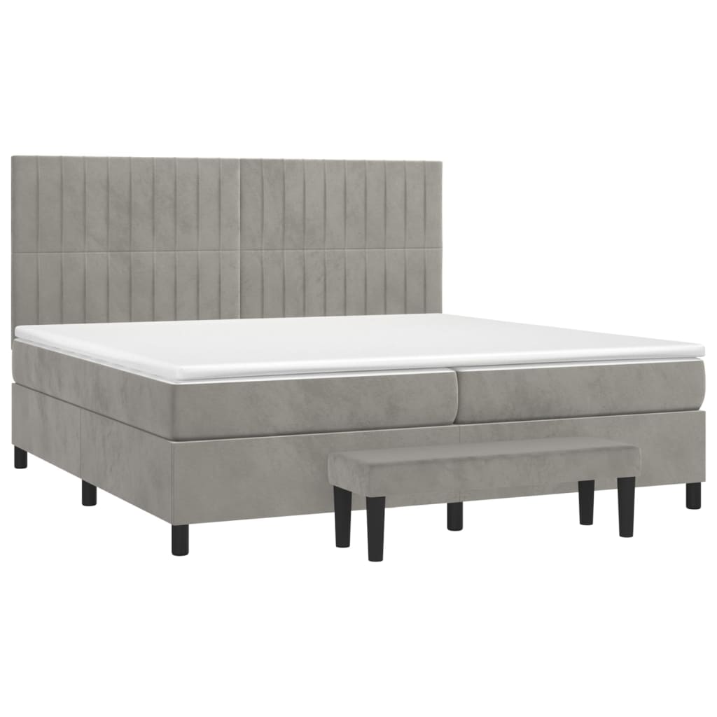 Κρεβάτι Boxspring με Στρώμα Ανοιχτό Γκρι 200x200 εκ. Βελούδινο