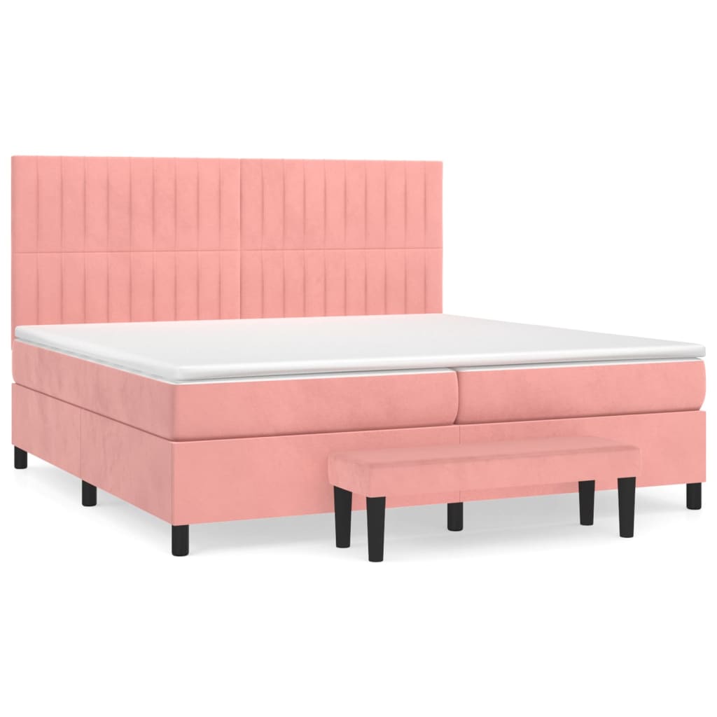 Κρεβάτι Boxspring με Στρώμα Ροζ 200x200 εκ. Βελούδινο - Pakobazaar