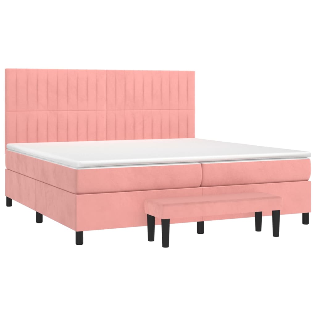 Κρεβάτι Boxspring με Στρώμα Ροζ 200x200 εκ. Βελούδινο - Pakobazaar
