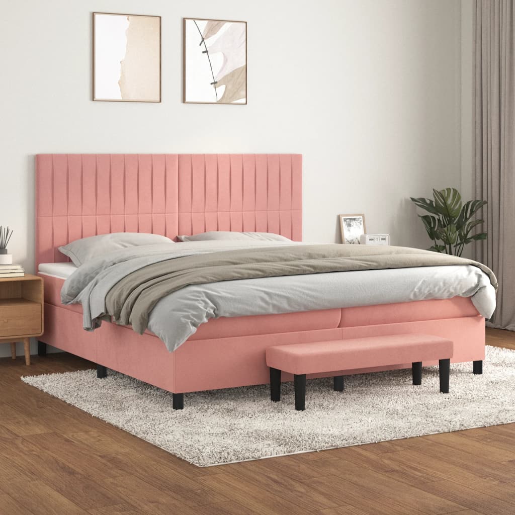 Κρεβάτι Boxspring με Στρώμα Ροζ 200x200 εκ. Βελούδινο - Pakobazaar