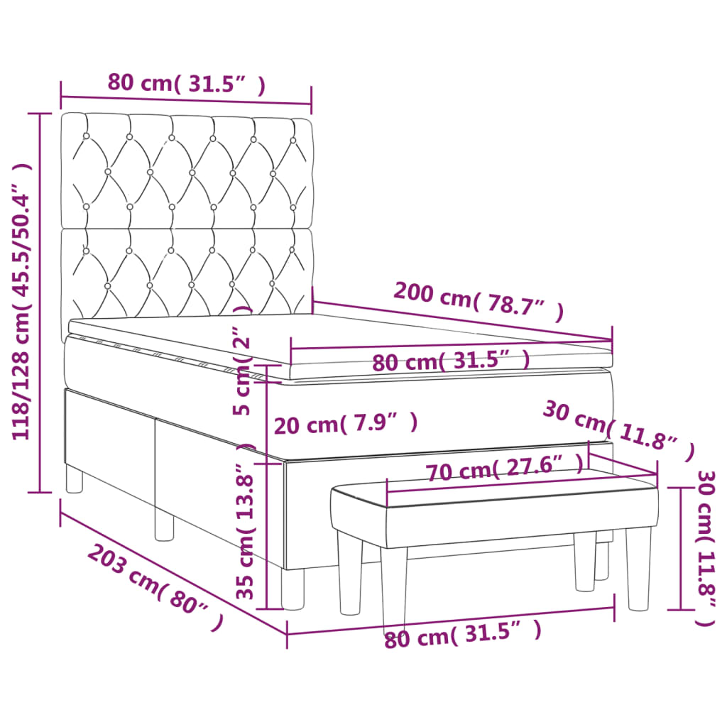 Κρεβάτι Boxspring με Στρώμα Ροζ 80 x 200 εκ. Βελούδινο
