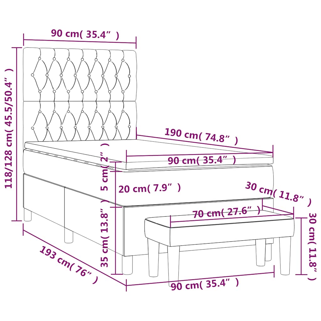 Κρεβάτι Boxspring με Στρώμα Σκούρο Πράσινο 90x190 εκ. Βελούδινο - Pakobazaar