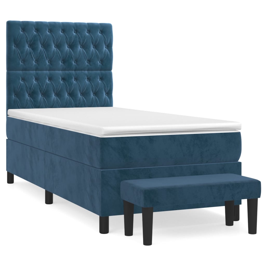Κρεβάτι Boxspring με Στρώμα Σκούρο Μπλε 90x190 εκ. Βελούδινο