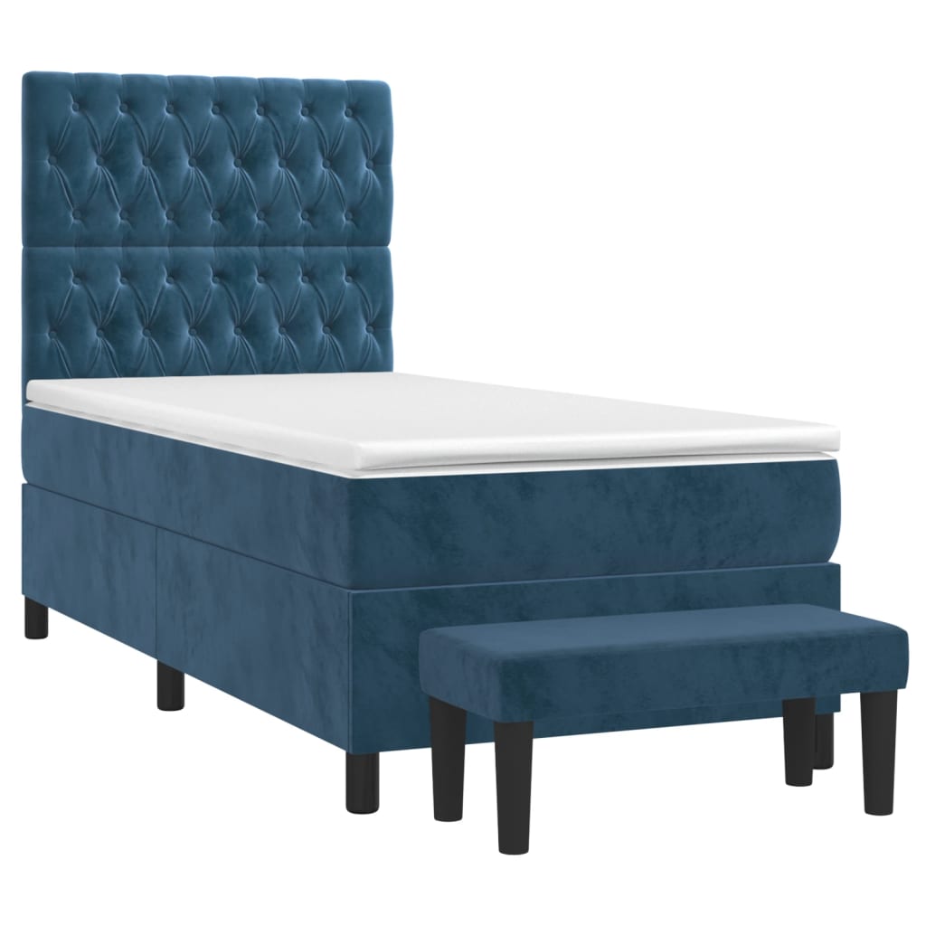 Κρεβάτι Boxspring με Στρώμα Σκούρο Μπλε 90x190 εκ. Βελούδινο