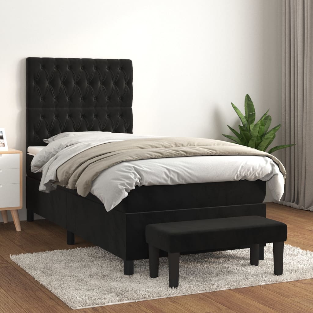 Κρεβάτι Boxspring με Στρώμα Μαύρο 90x200 εκ. Βελούδινο - Pakobazaar