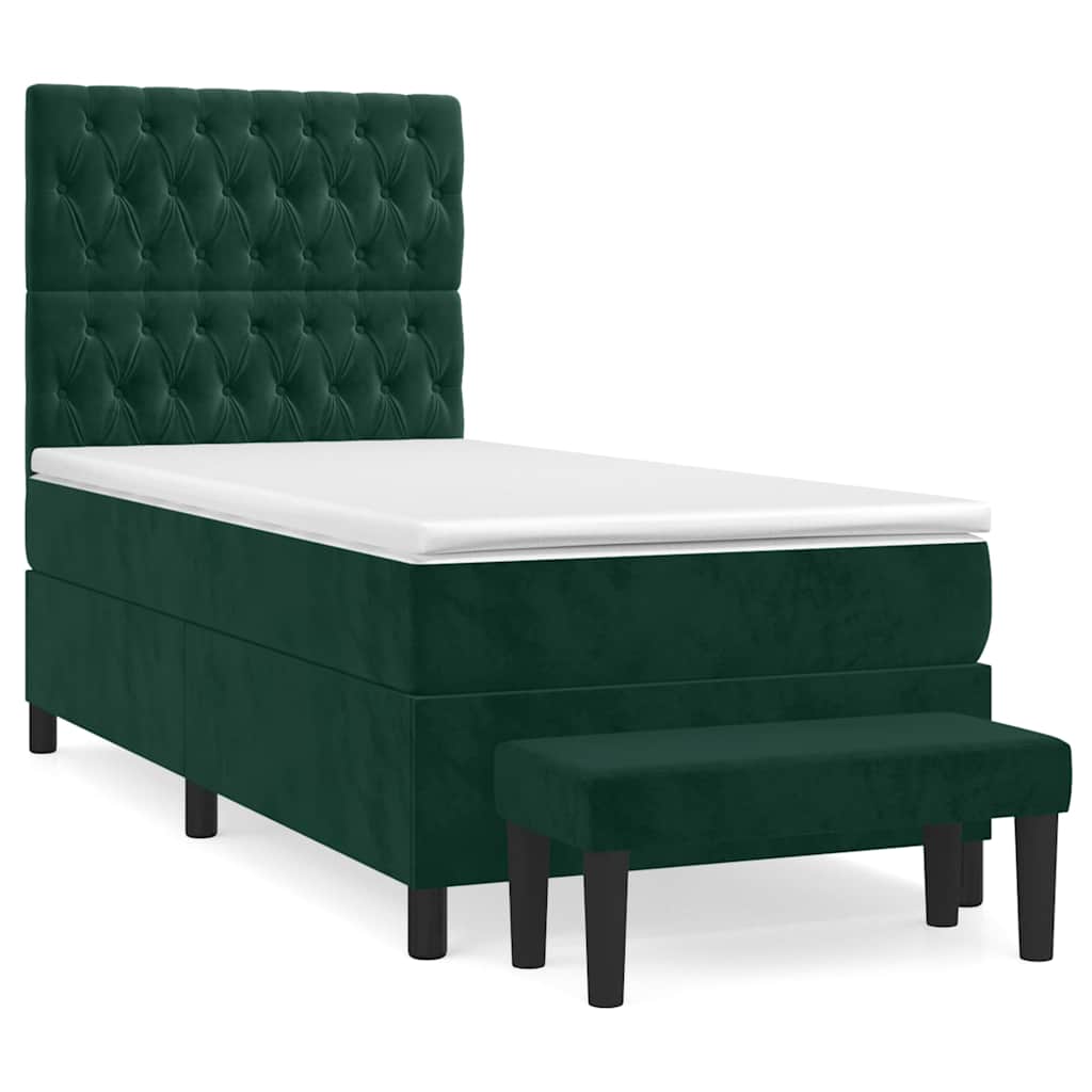 Κρεβάτι Boxspring με Στρώμα Σκούρο Πράσινο 100x200εκ. Βελούδινο - Pakobazaar