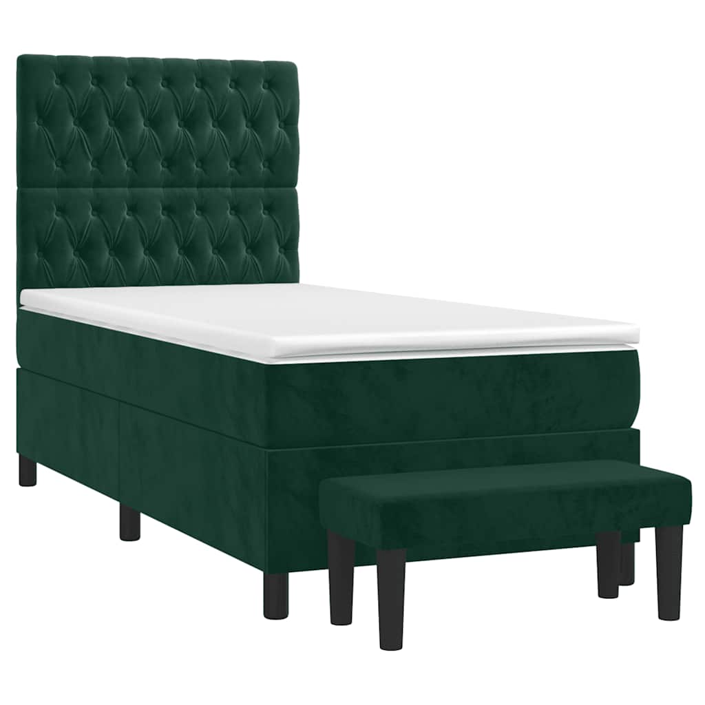 Κρεβάτι Boxspring με Στρώμα Σκούρο Πράσινο 100x200εκ. Βελούδινο - Pakobazaar