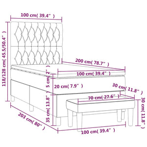 Κρεβάτι Boxspring με Στρώμα Σκούρο Πράσινο 100x200εκ. Βελούδινο - Pakobazaar
