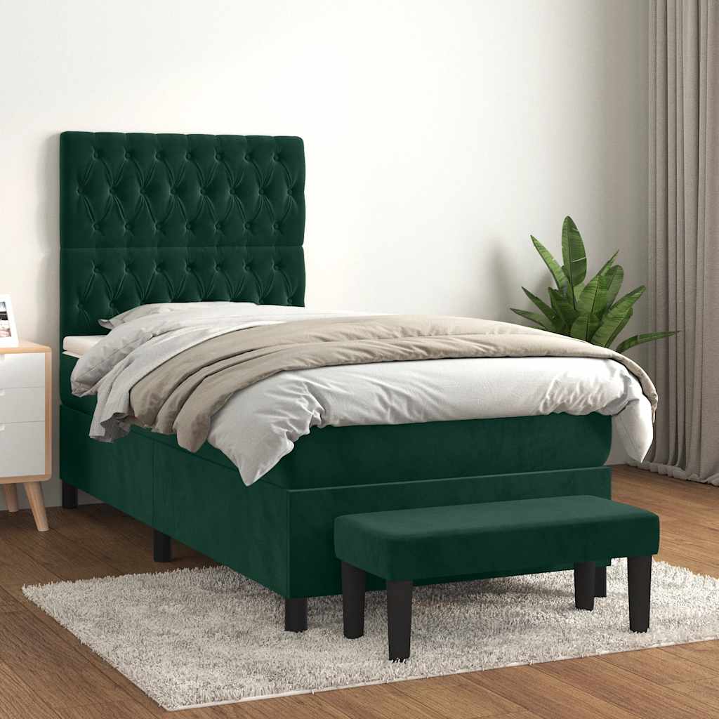 Κρεβάτι Boxspring με Στρώμα Σκούρο Πράσινο 100x200εκ. Βελούδινο - Pakobazaar