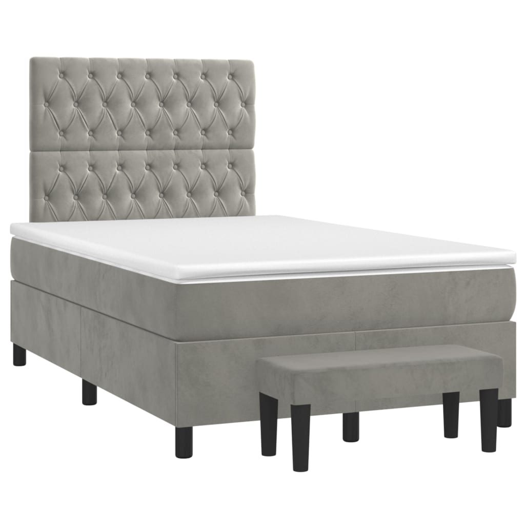 Κρεβάτι Boxspring με Στρώμα Ανοιχτό Γκρι 120x200 εκ. Βελούδινο