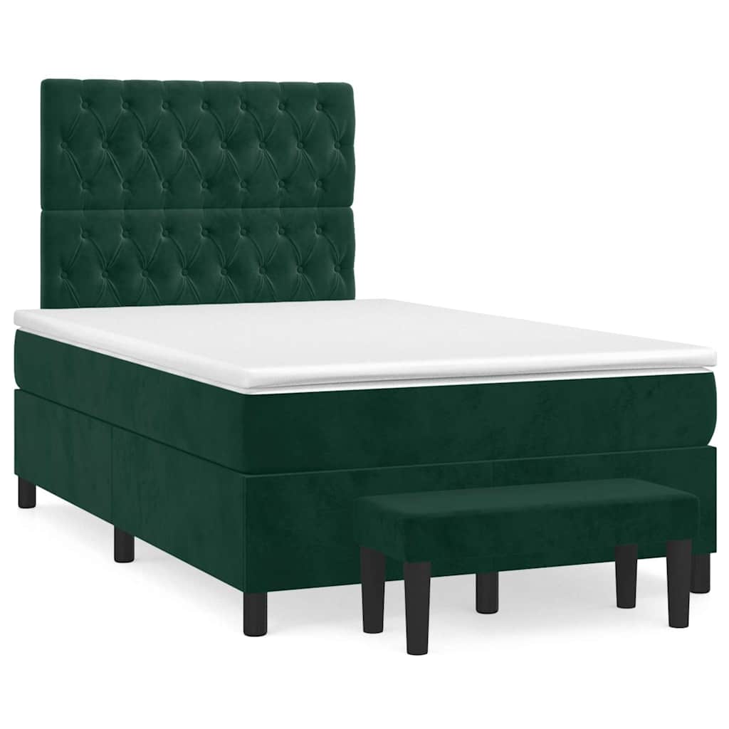 Κρεβάτι Boxspring με Στρώμα Σκούρο Πράσινο 120x200εκ. Βελούδινο - Pakobazaar