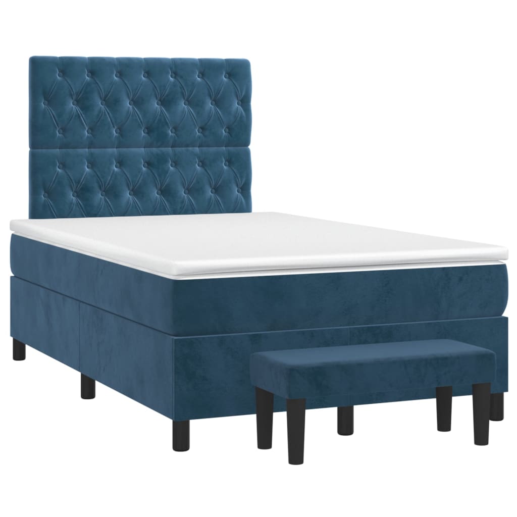 Κρεβάτι Boxspring με Στρώμα Σκούρο Μπλε 120x200 εκ. Βελούδινο