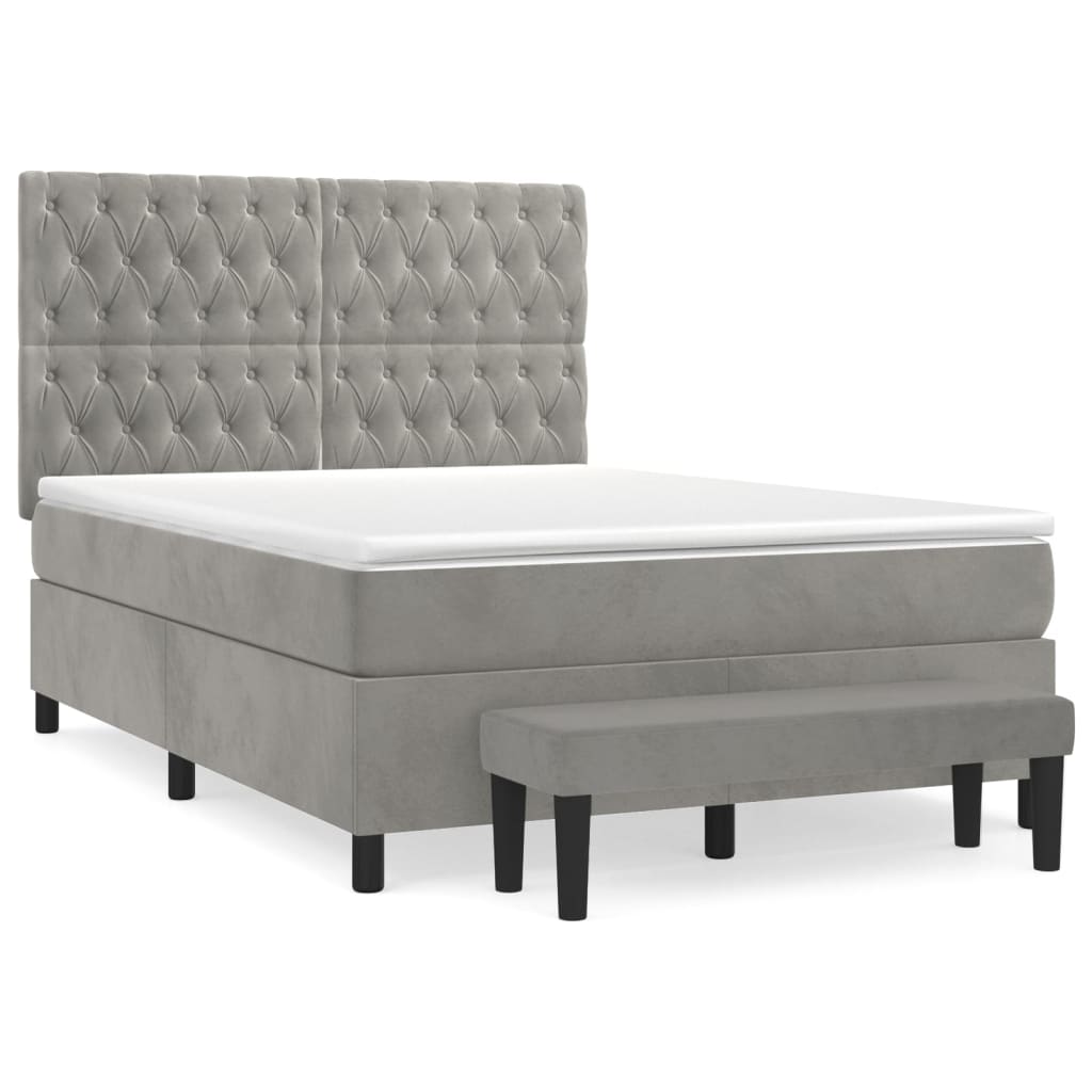 Κρεβάτι Boxspring με Στρώμα Ανοιχτό Γκρι 140x190 εκ. Βελούδινο