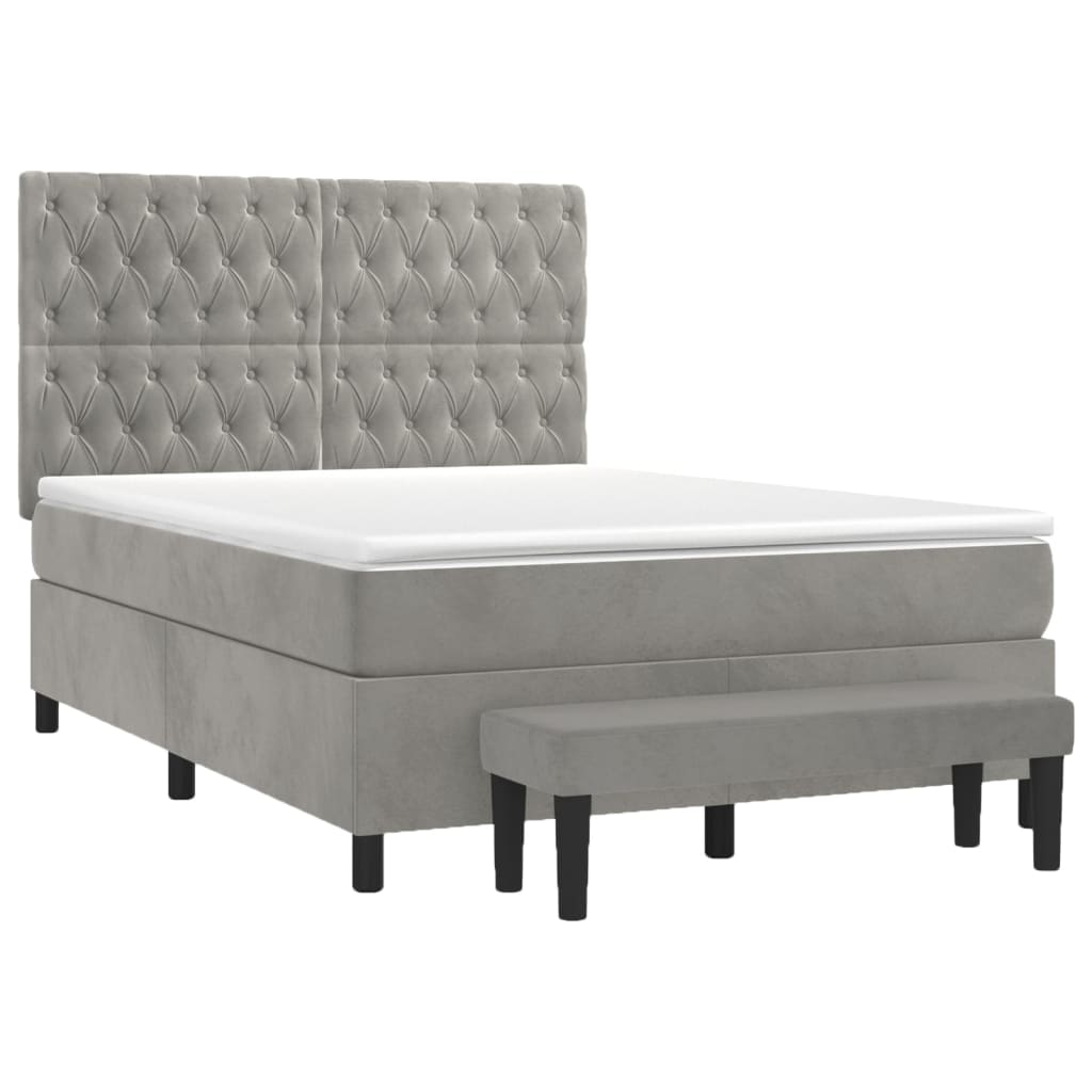 Κρεβάτι Boxspring με Στρώμα Ανοιχτό Γκρι 140x190 εκ. Βελούδινο