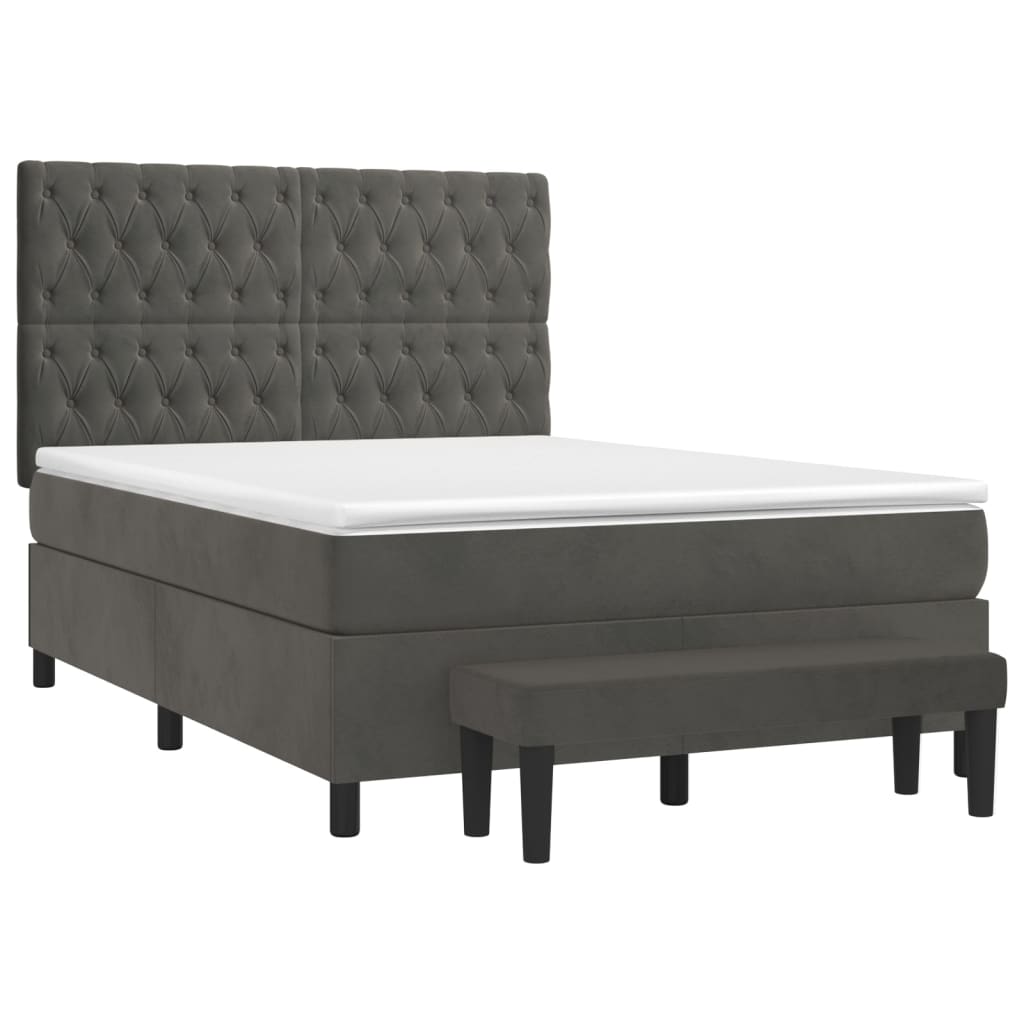 Κρεβάτι Boxspring με Στρώμα Σκούρο Γκρι 140x190 εκ. Βελούδινο