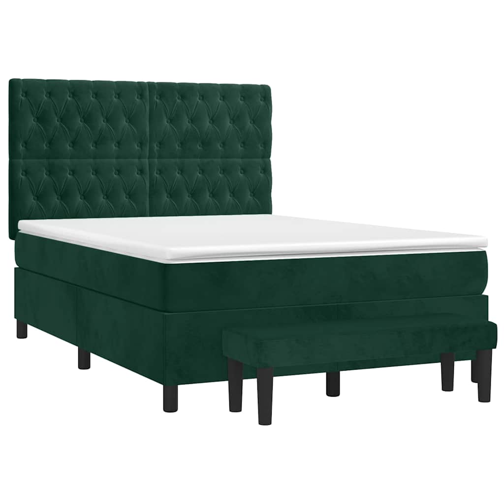 Κρεβάτι Boxspring με Στρώμα Σκούρο Πράσινο 140x190εκ. Βελούδινο - Pakobazaar
