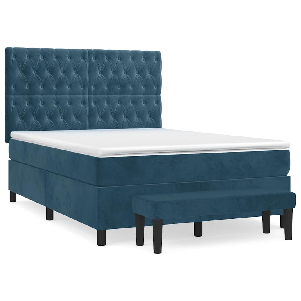Κρεβάτι Boxspring με Στρώμα Σκούρο Μπλε 140x190 εκ. Βελούδινο - Pakobazaar