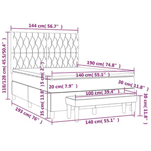 Κρεβάτι Boxspring με Στρώμα Σκούρο Μπλε 140x190 εκ. Βελούδινο - Pakobazaar