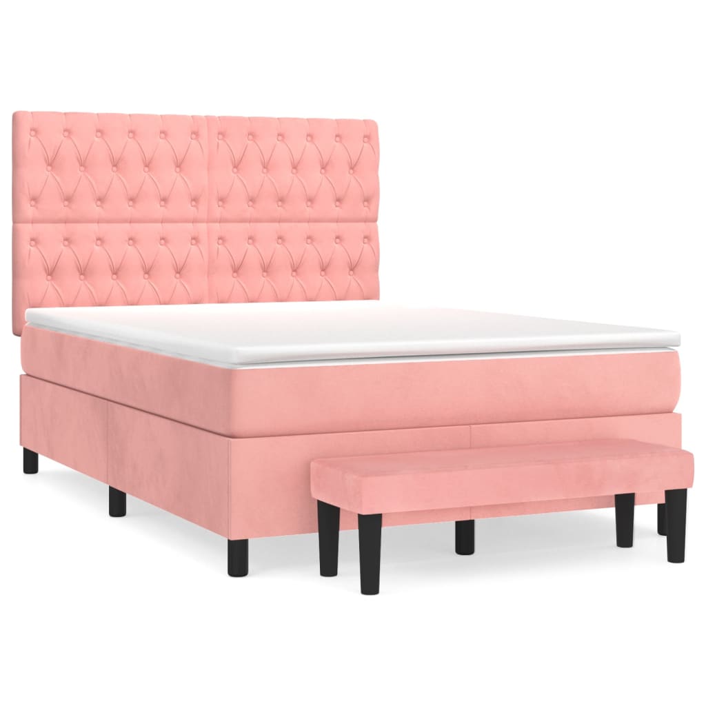 Κρεβάτι Boxspring με Στρώμα Ροζ 140x190 εκ. Βελούδινο - Pakobazaar