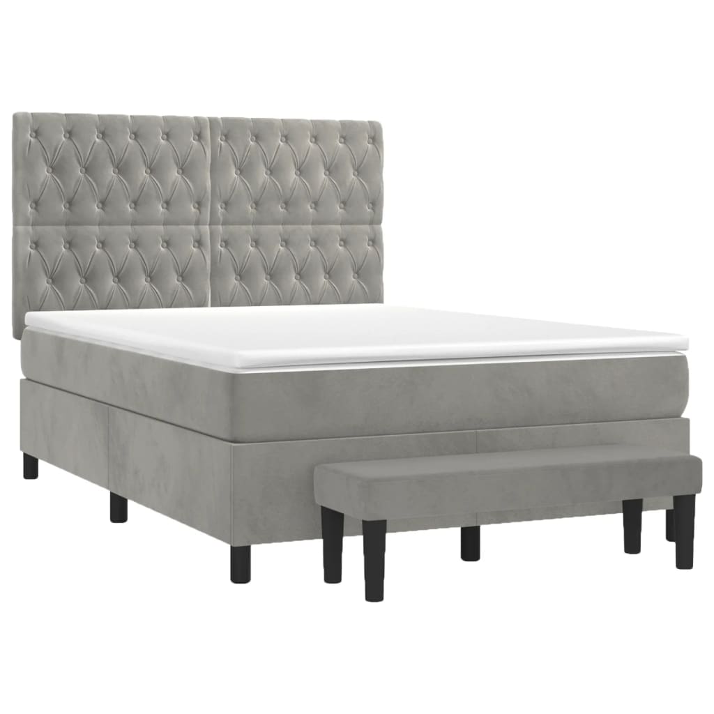 Κρεβάτι Boxspring με Στρώμα Ανοιχτό Γκρι 140x200 εκ. Βελούδινο