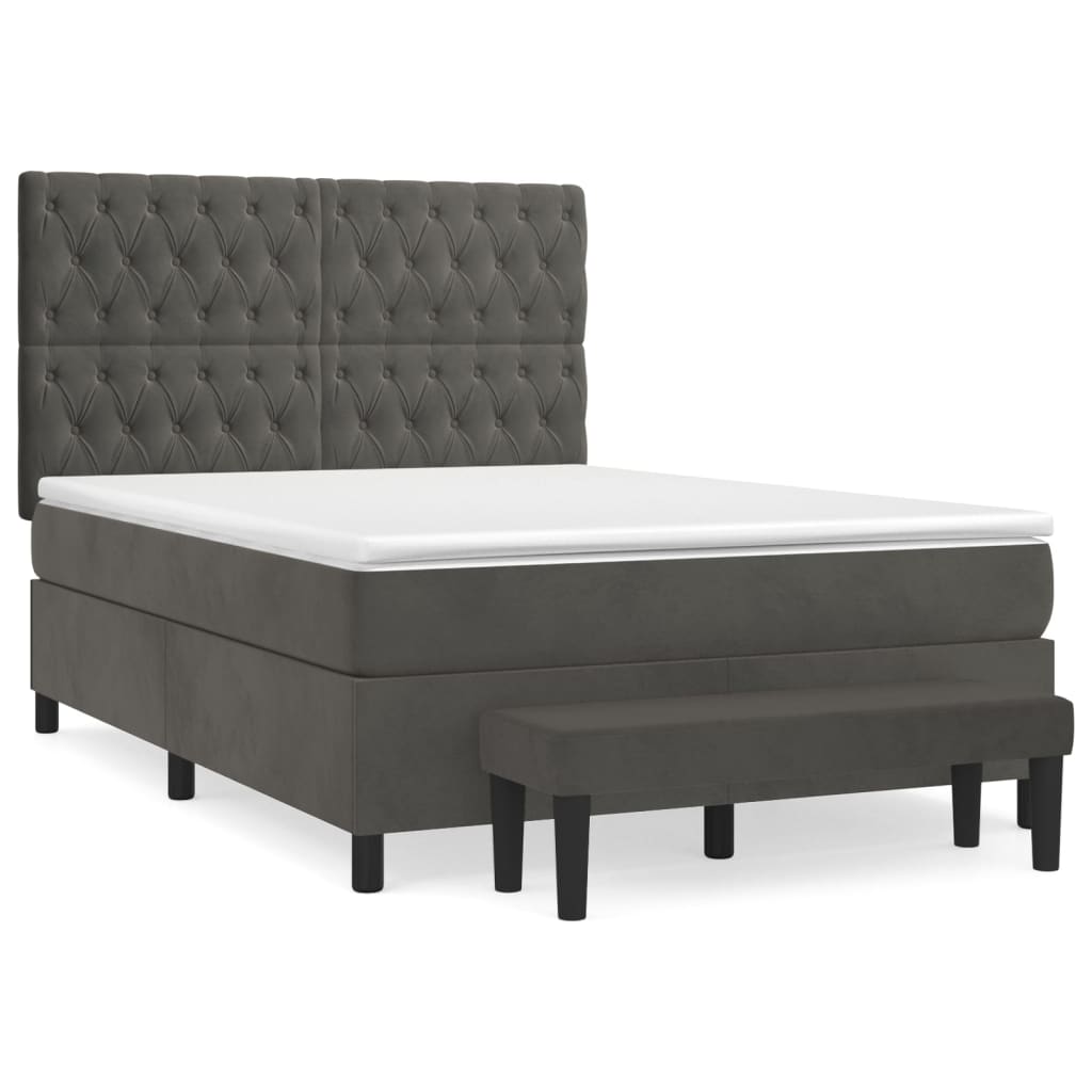 Κρεβάτι Boxspring με Στρώμα Σκούρο Γκρι 140x200 εκ. Βελούδινο