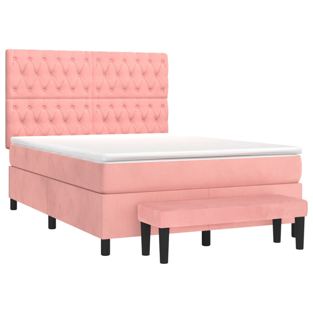 Κρεβάτι Boxspring με Στρώμα Ροζ 140x200 εκ. Βελούδινο - Pakobazaar