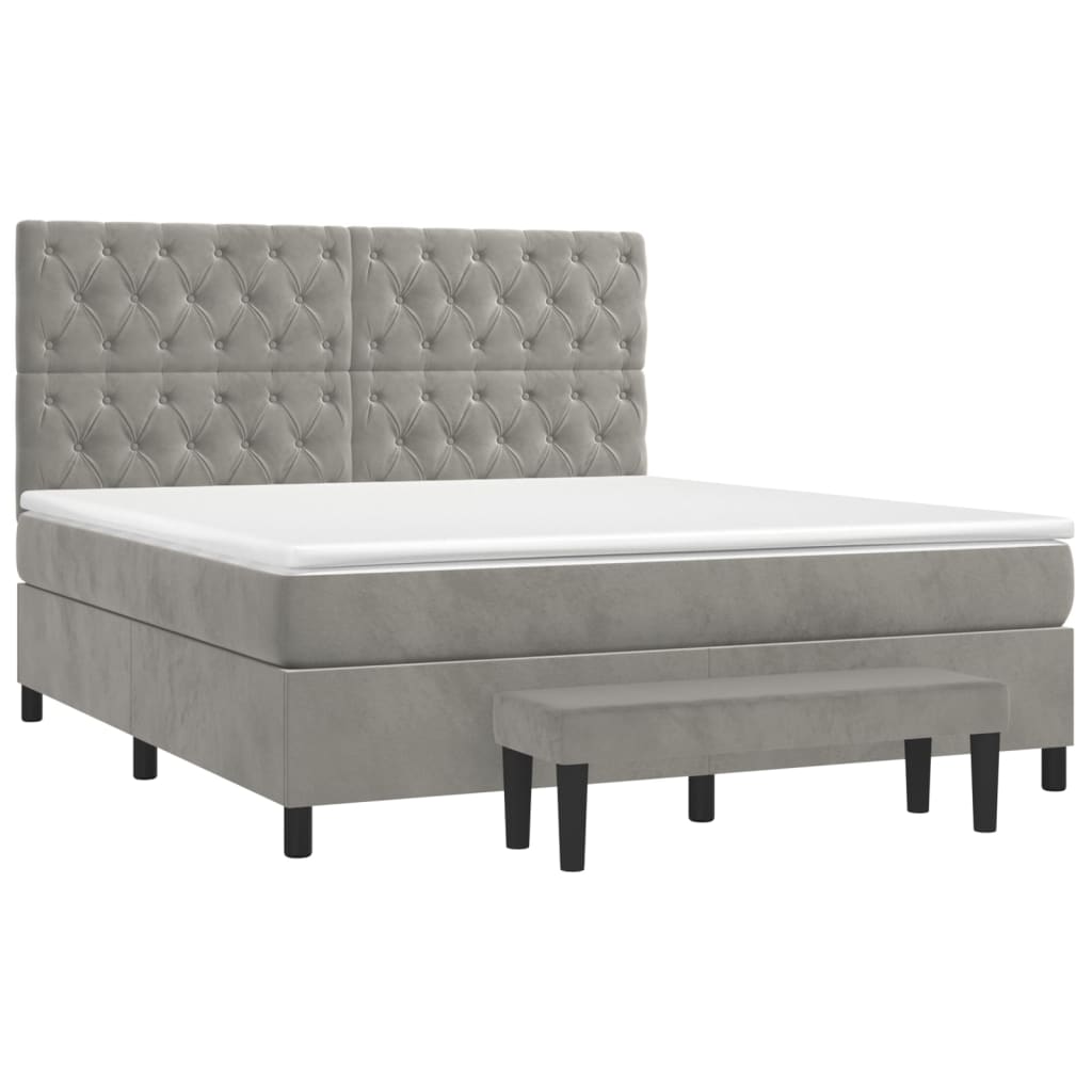 Κρεβάτι Boxspring με Στρώμα Ανοιχτό Γκρι 160x200 εκ. Βελούδινο