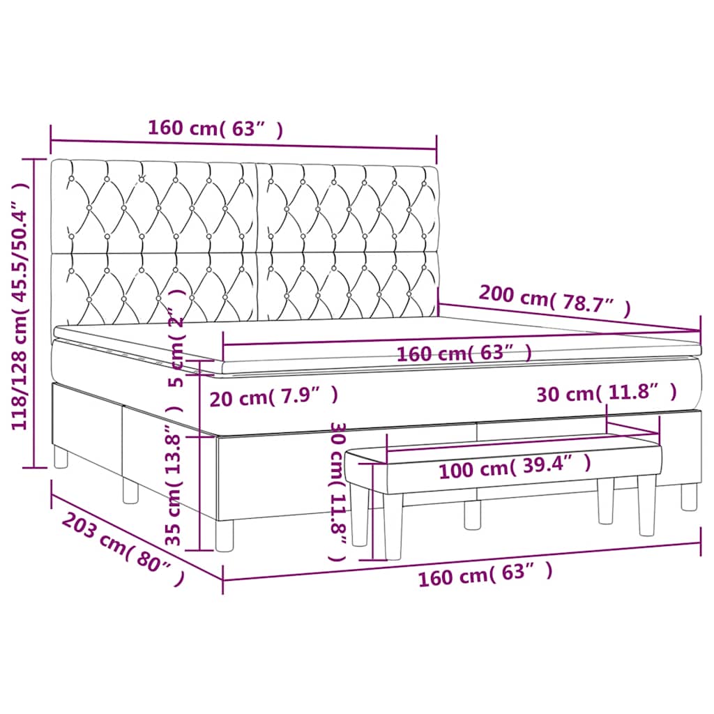 Κρεβάτι Boxspring με Στρώμα Σκούρο Μπλε 160x200 εκ. Βελούδινο - Pakobazaar