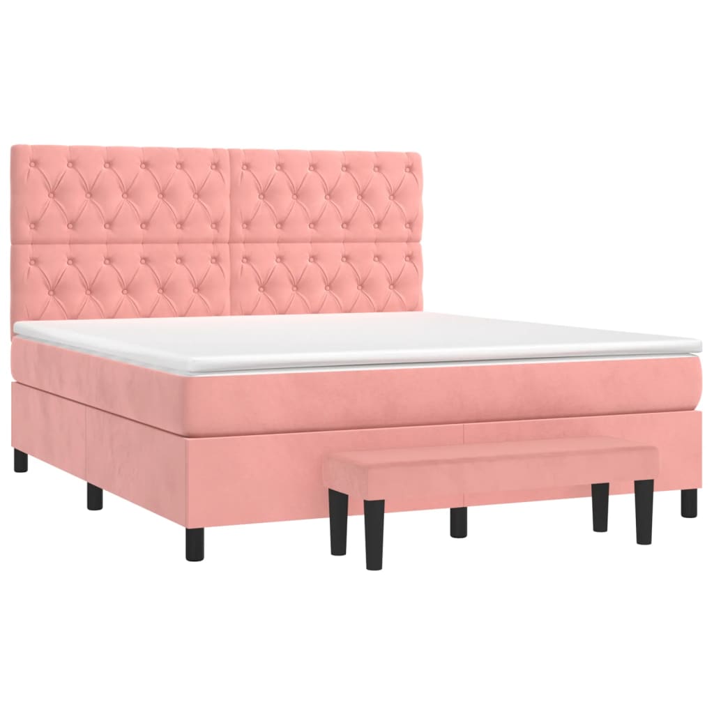 Κρεβάτι Boxspring με Στρώμα Ροζ 160x200 εκ. Βελούδινο - Pakobazaar