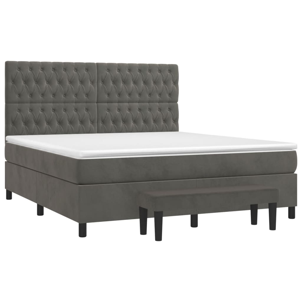 Κρεβάτι Boxspring με Στρώμα Σκούρο Γκρι 180x200 εκ. Βελούδινο
