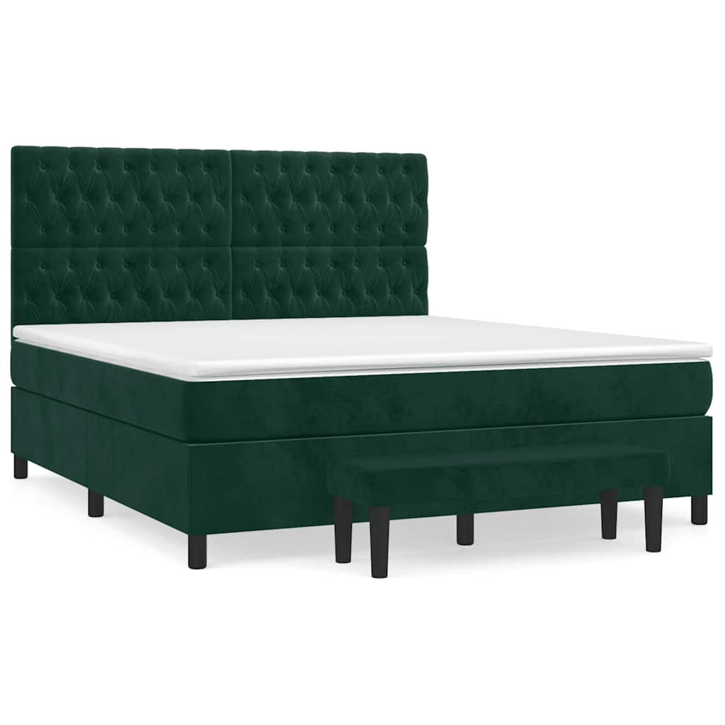 Κρεβάτι Boxspring με Στρώμα Σκούρο Πράσινο 180x200εκ. Βελούδινο