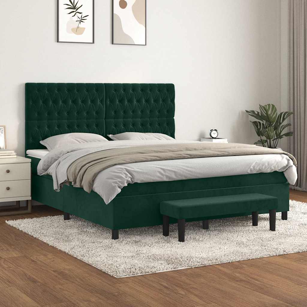 Κρεβάτι Boxspring με Στρώμα Σκούρο Πράσινο 180x200εκ. Βελούδινο