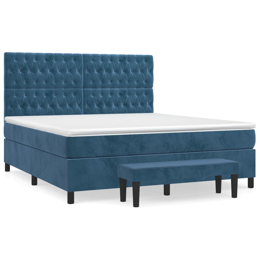 Κρεβάτι Boxspring με Στρώμα Σκούρο Μπλε 180x200 εκ. Βελούδινο