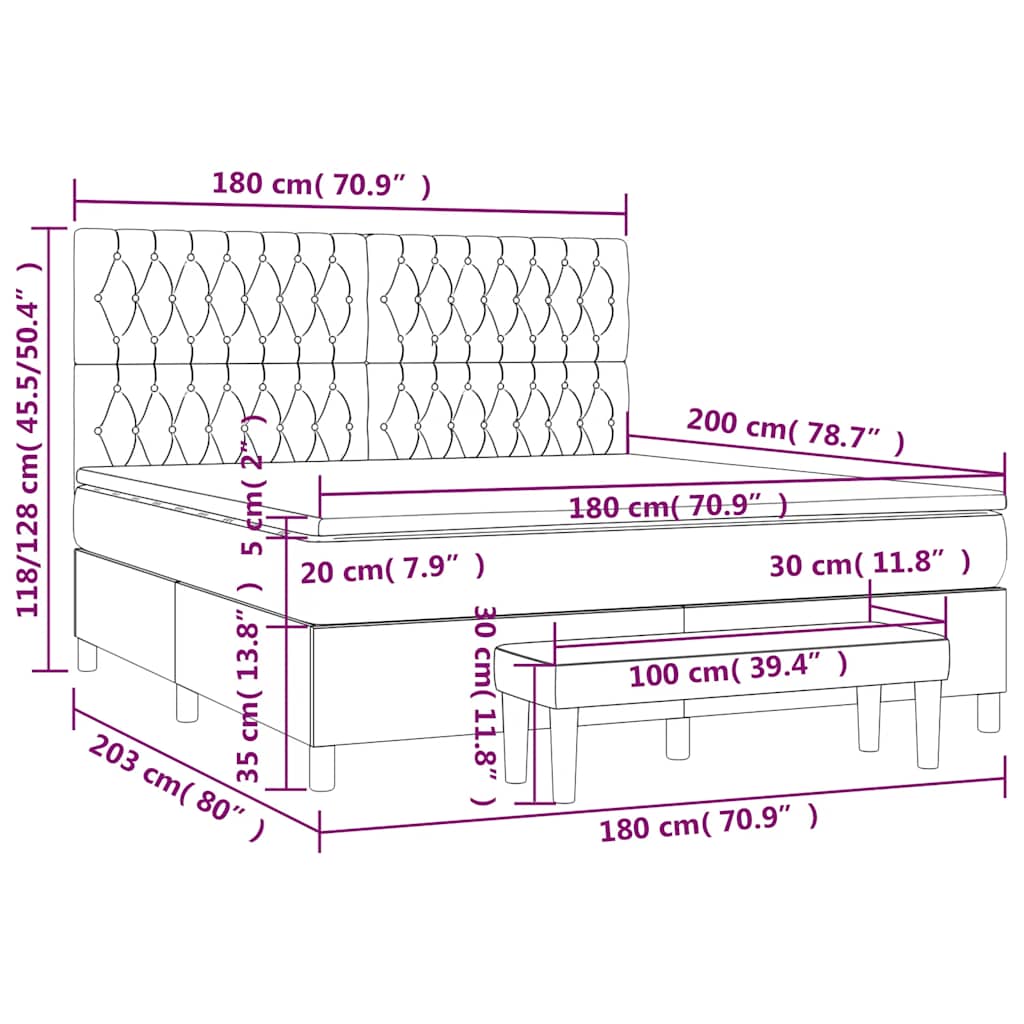 Κρεβάτι Boxspring με Στρώμα Σκούρο Μπλε 180x200 εκ. Βελούδινο - Pakobazaar
