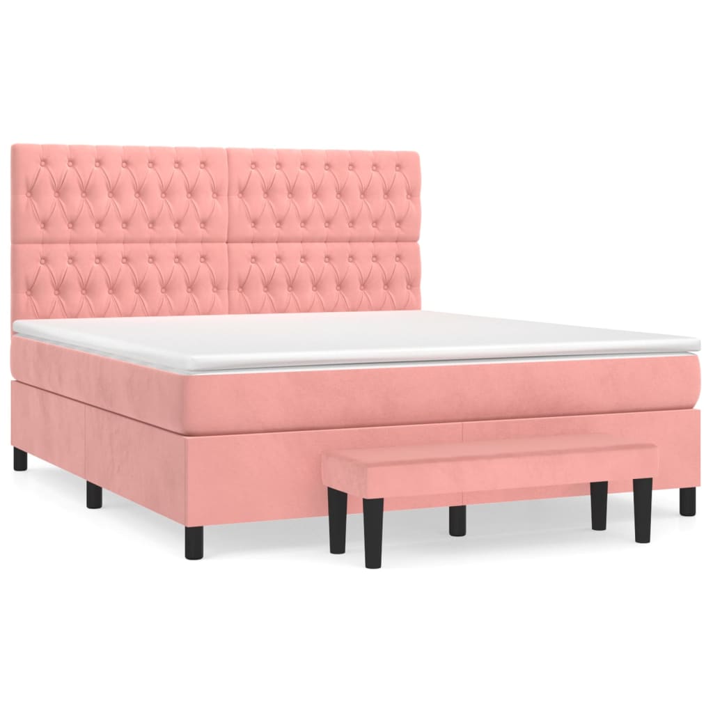 Κρεβάτι Boxspring με Στρώμα Ροζ 180x200 εκ. Βελούδινο - Pakobazaar