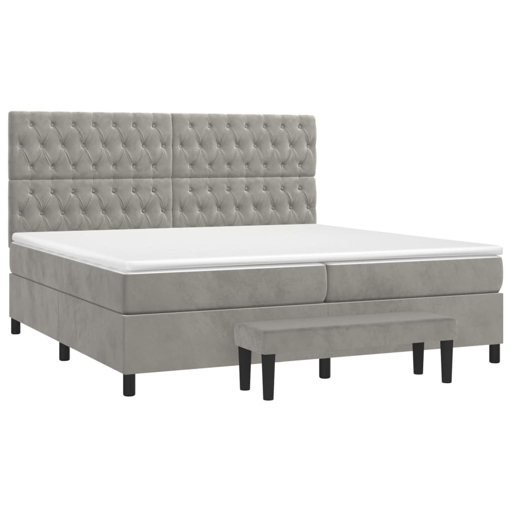 Κρεβάτι Boxspring με Στρώμα Ανοιχτό Γκρι 200x200 εκ. Βελούδινο