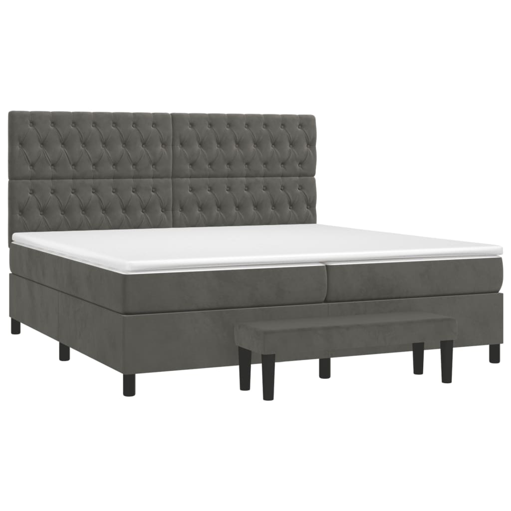 Κρεβάτι Boxspring με Στρώμα Σκούρο Γκρι 200x200 εκ. Βελούδινο