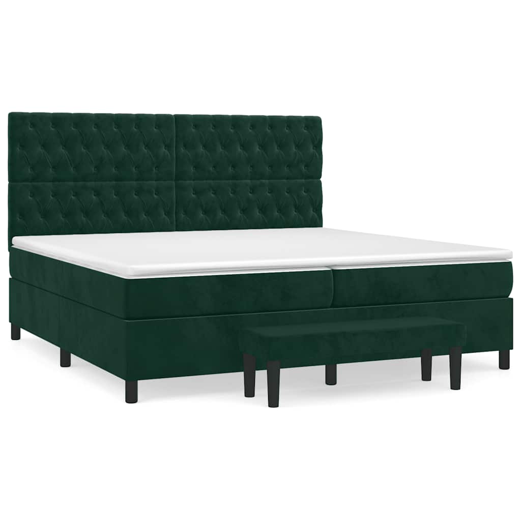 Κρεβάτι Boxspring με Στρώμα Σκούρο Πράσινο 200x200εκ. Βελούδινο - Pakobazaar