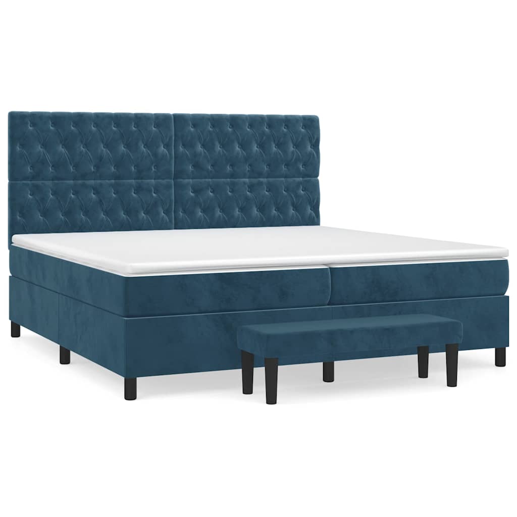 Κρεβάτι Boxspring με Στρώμα Σκούρο Μπλε 200x200 εκ. Βελούδινο - Pakobazaar