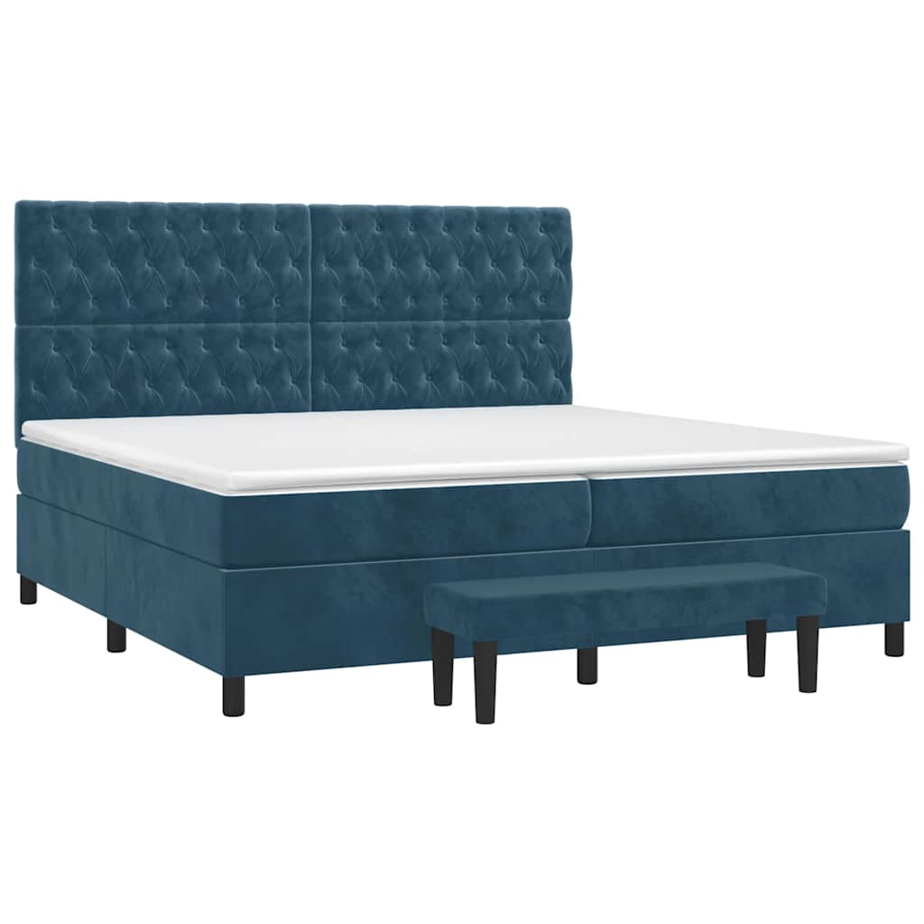 Κρεβάτι Boxspring με Στρώμα Σκούρο Μπλε 200x200 εκ. Βελούδινο - Pakobazaar